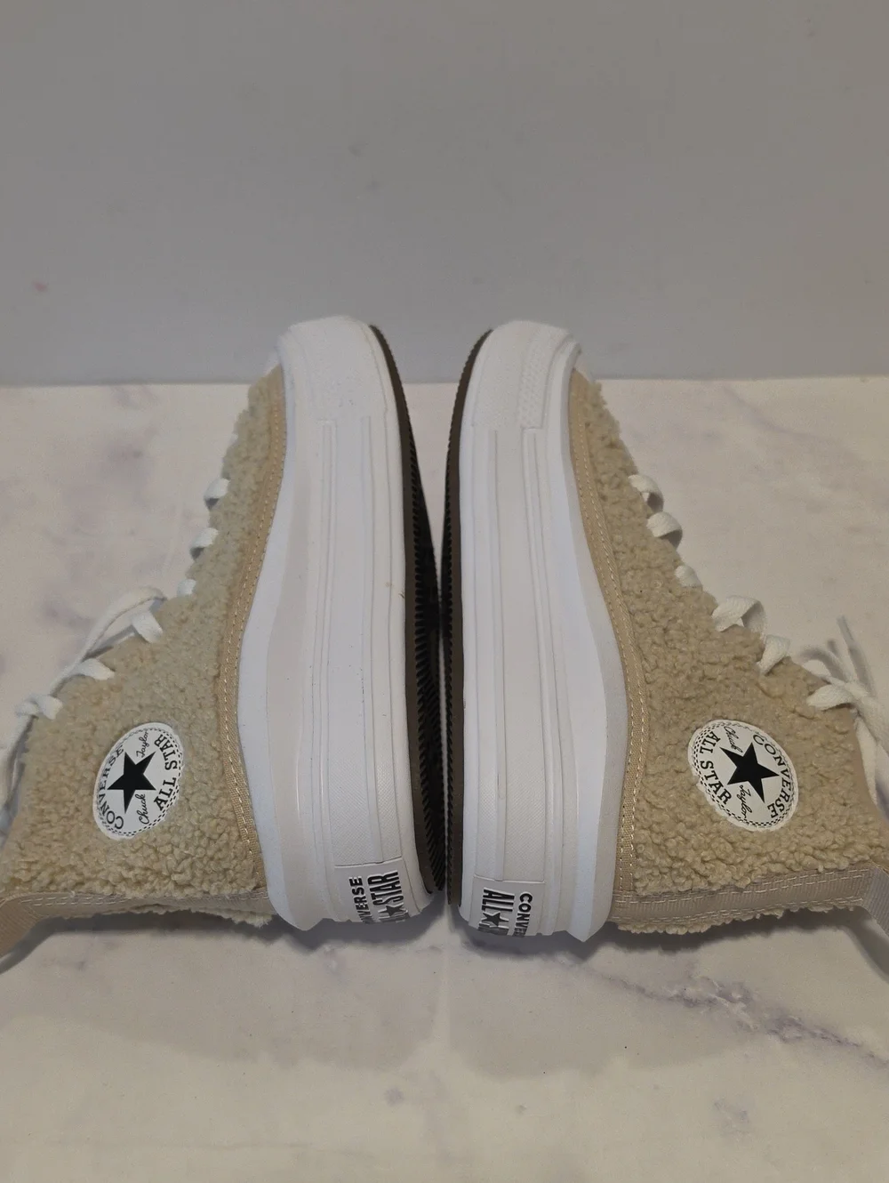Converse Beige Sherpa High-Top Platform Sneakers - Lace-Up